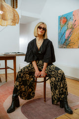 Crystal Wrap Top - Black Cotton