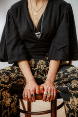 Crystal Wrap Top - Black Cotton
