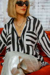 Rio Shirt - Free Form Stripe Licorice and Vanilla
