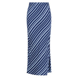 Siham Bias Skirt - Free Form Stripe Navy and Sky
