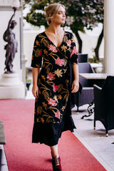 Bonny Wrap Dress - Mystery Gardenia Print Midnight Rose