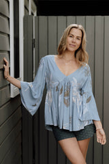 Goldie Top - Australis Print Dusk Blue