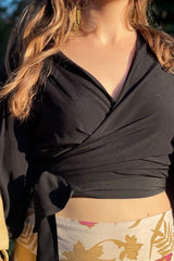 Crystal Wrap Top - Black Cotton