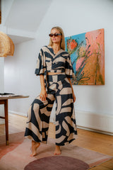 Sarinande Pants - Abstract Block Print Ochre and Bark