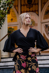 Crystal Wrap Top - Black Cotton