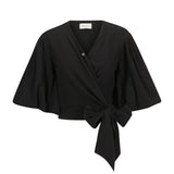 Crystal Wrap Top - Black Cotton