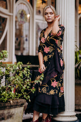 Bonny Wrap Dress - Mystery Gardenia Print  Midnight Rose