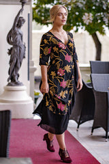 Bonny Wrap Dress - Mystery Gardenia Print  Midnight Rose