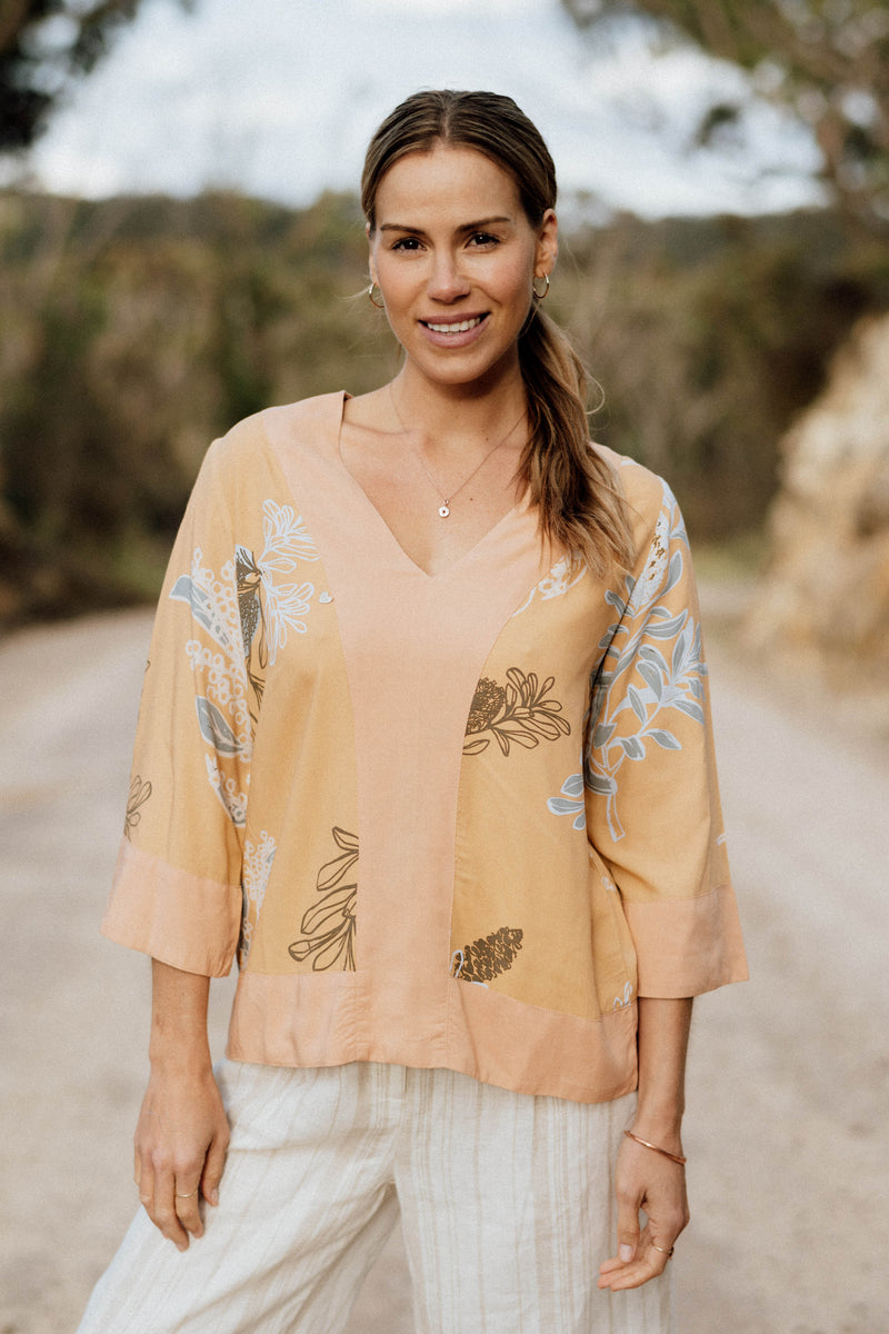 Bridget Top - Australis Print Ochre