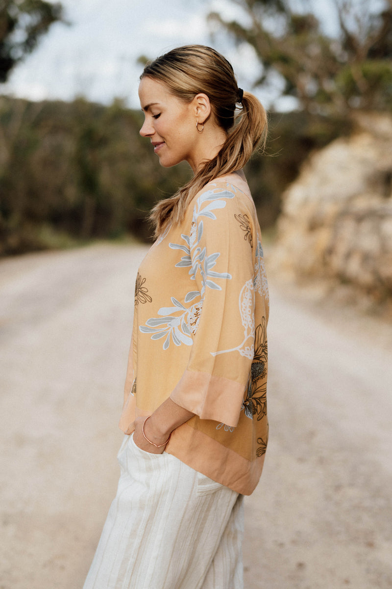 Bridget Top - Australis Print Ochre