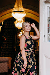 Isabella Dress - Mystery Gardenia Print  Midnight Rose