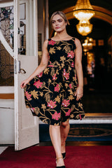 Isabella Dress - Mystery Gardenia Print  Midnight Rose