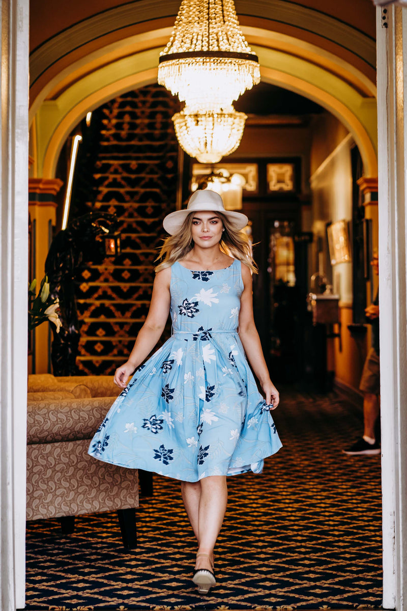 Isabella Dress - Mystery Gardenia Print  Blue Dreams