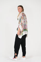 White printed 100% silk kimono