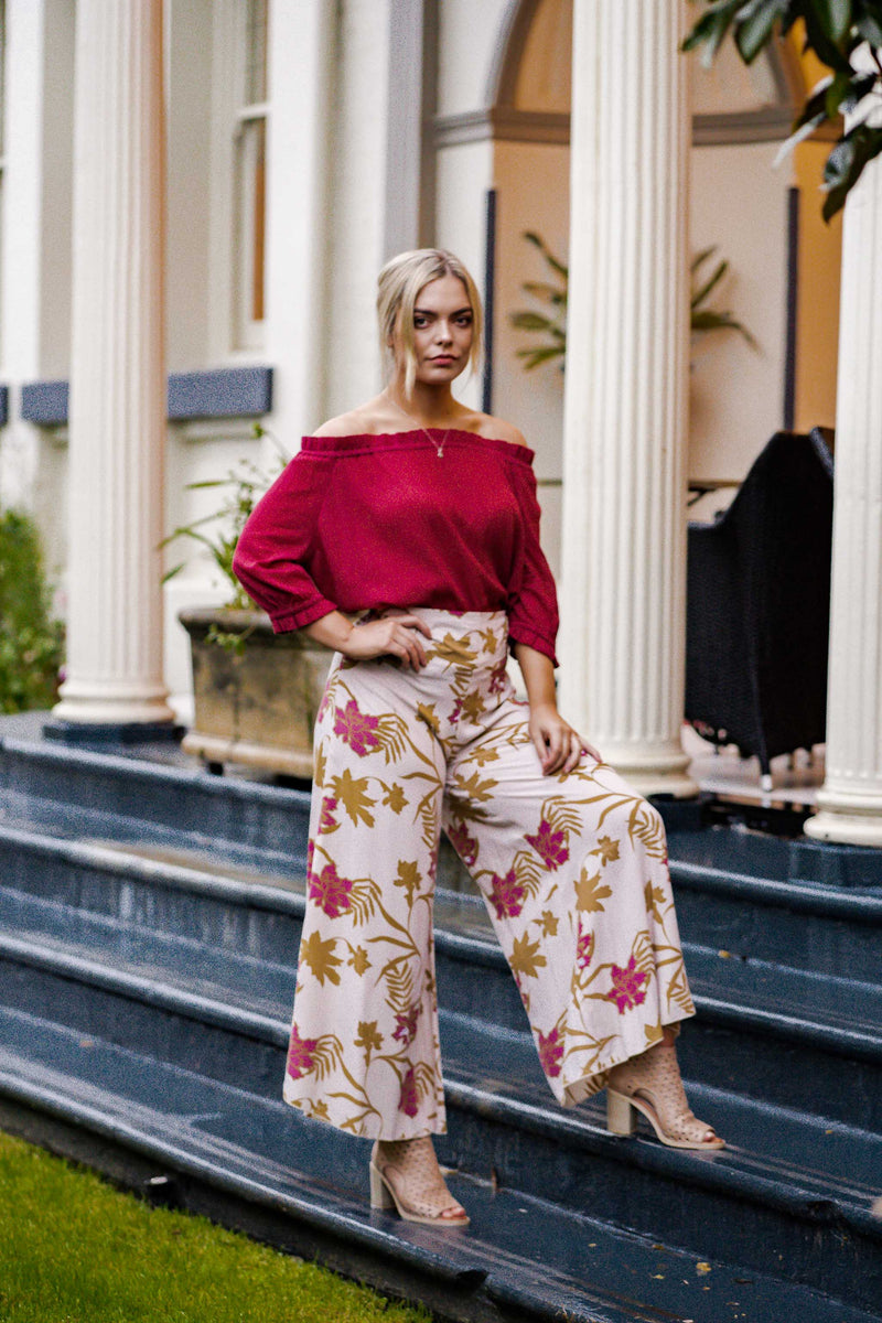 Sarinande Pants - Mystery Gardenia Print Sand Rose