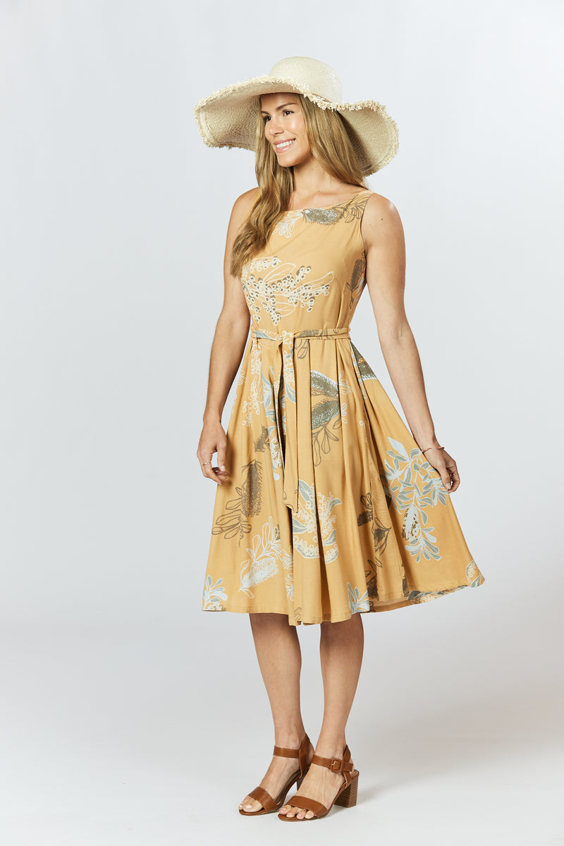 Isabella Dress - Australis Print Ochre