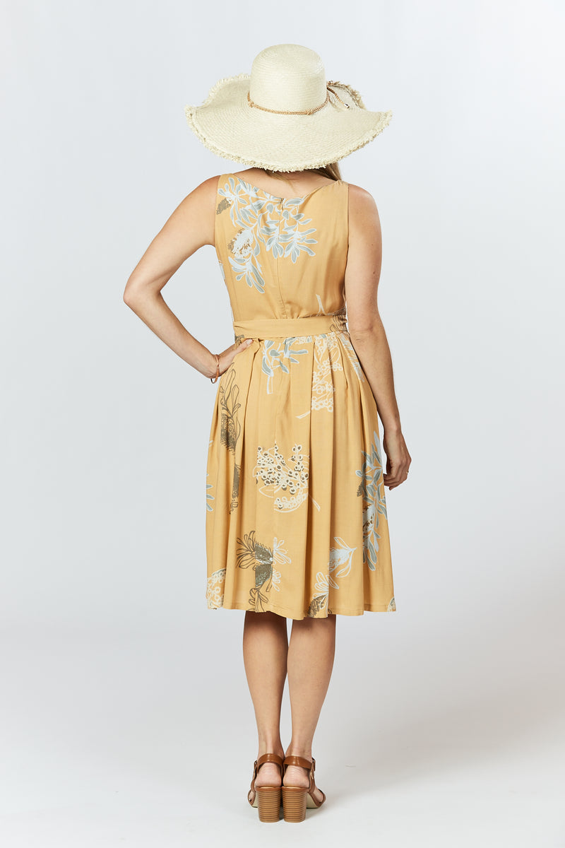 Isabella Dress - Australis Print Ochre