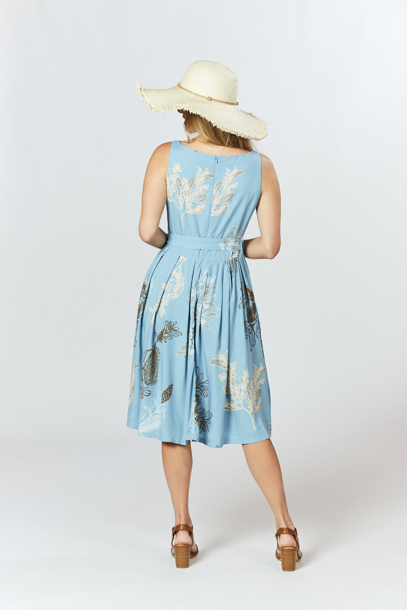 Isabella Dress - Australis Print Dusk Blue