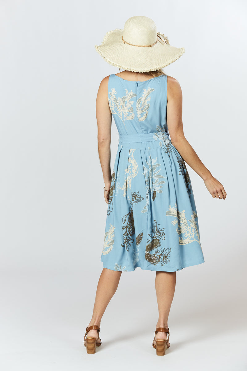 Isabella Dress - Australis Print Dusk Blue