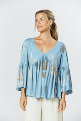 Goldie Top - Australis Print Dusk Blue