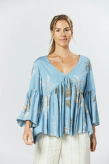 Goldie Top - Australis Print Dusk Blue