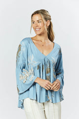 Goldie Top - Australis Print Dusk Blue