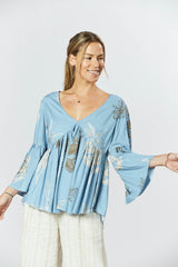 Goldie Top - Australis Print Dusk Blue