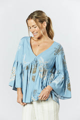 Goldie Top - Australis Print Dusk Blue