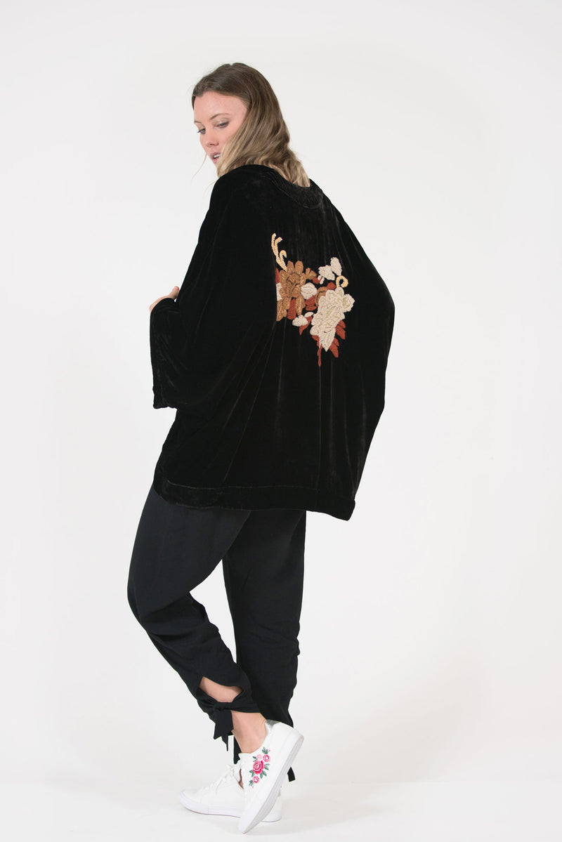 velvet embroidered kimono wrap jacket beaded